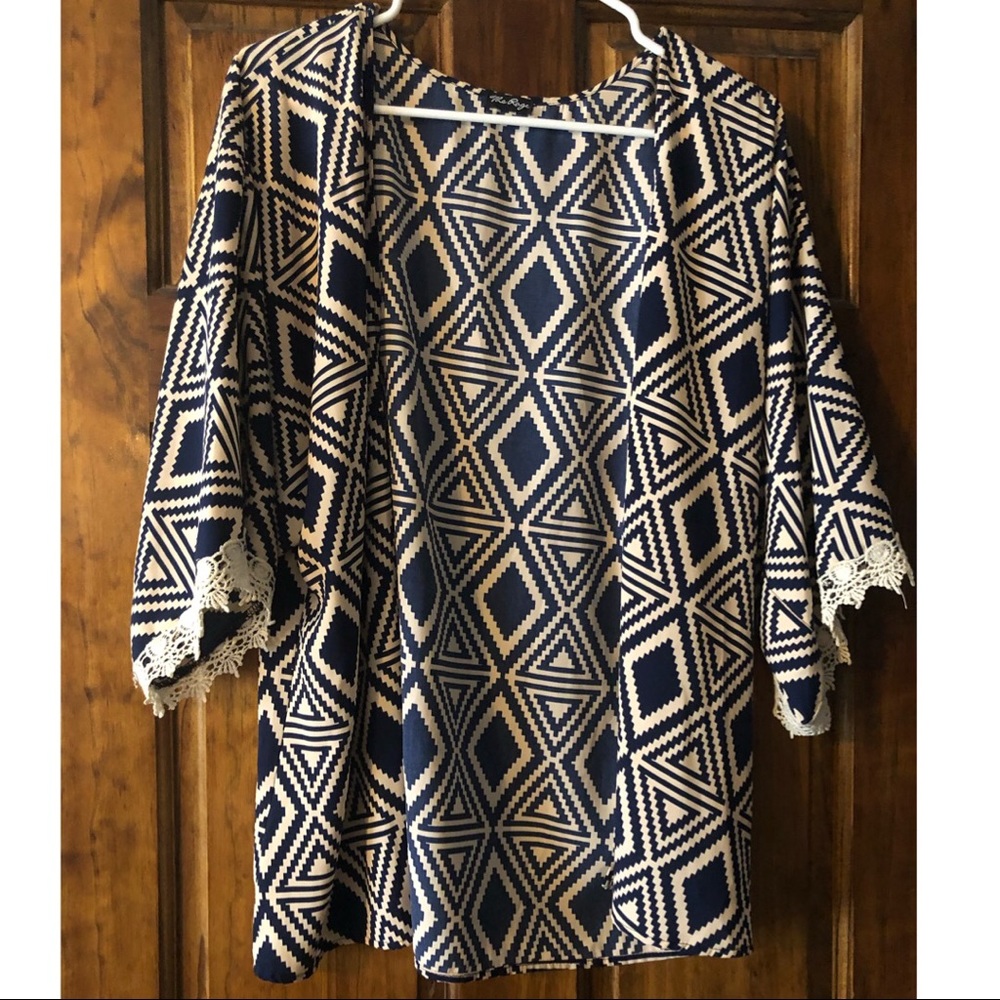 Navy and Beige Kimono